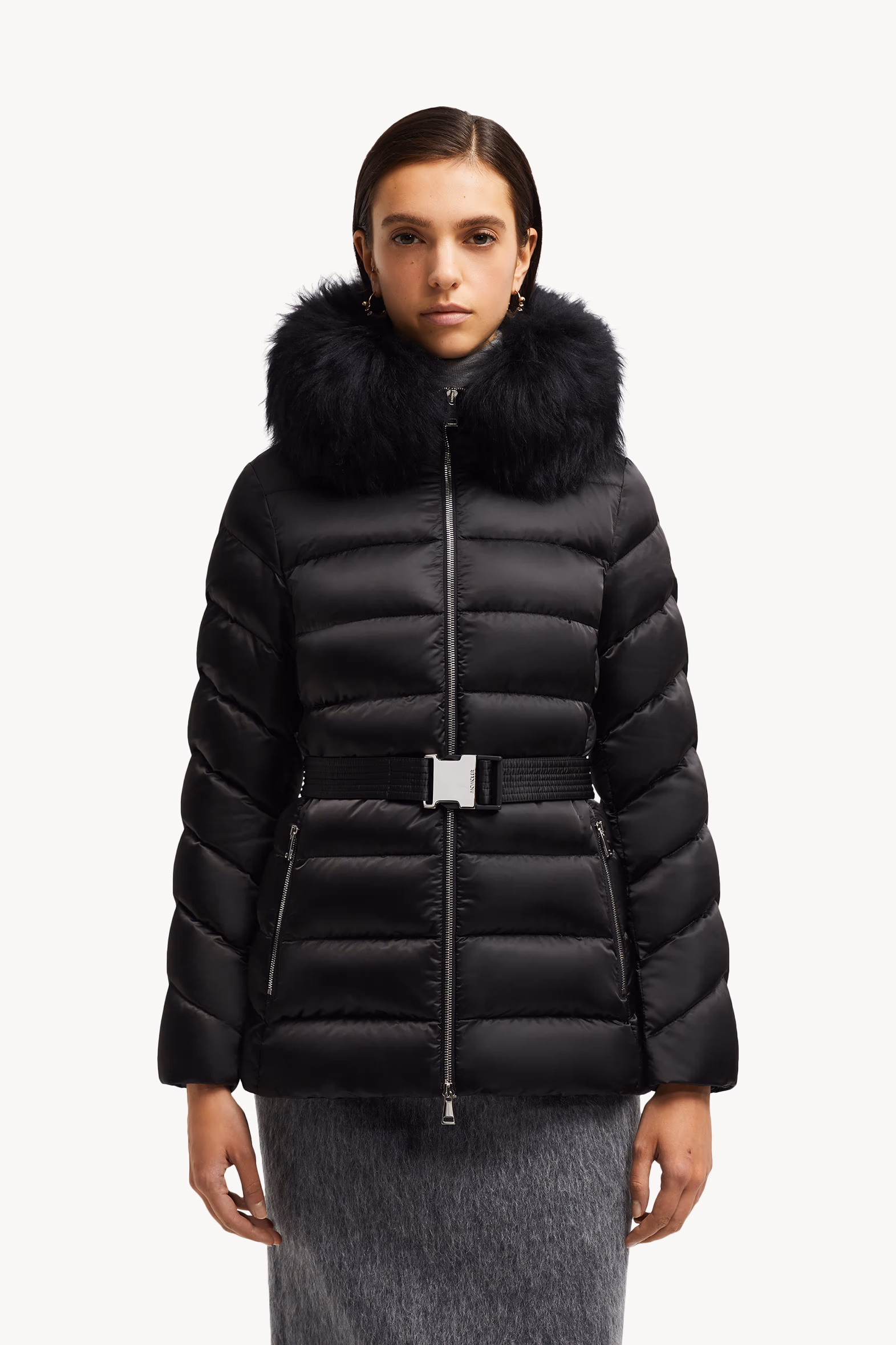 Cupidone Hooded Shearling-Trimmed Short Down Jacket Women Black Moncler 3